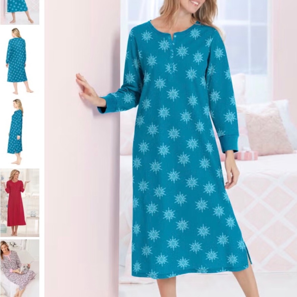 Woman Within Blue Snowflake Nightgown